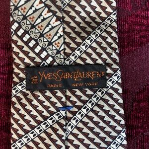 YSL Men's Silk Brown Geometric LOGO 55.5X3.25